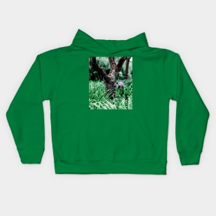 Purple Iris flower under a tree Kids Hoodie